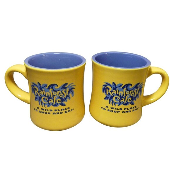 Rainforest Cafe A Wild Place to Shop and Eat Yellow and Blue 2 Coffee Mugs Heavy - Picture 12 of 12
